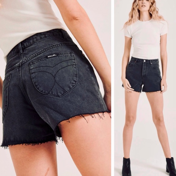 ROLLA'S Original Short High Waist High Rise Cut-Off Black Jean Mom Shorts - Picture 1 of 15